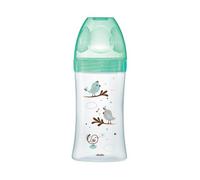 Dodie Initiation+ - Biberón, anticólicos, de vidrio, 270 ml, de 0 a 6 meses de edad, con tetina redonda y flujo 2, de pájaro, verde