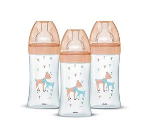 Dodie Juego de 3 biberones anticólico Sensation+ de cristal, 270 ml, 0 a 6 meses, chupete plano, caudal 2