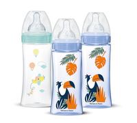 DODIE - Juego de 3 biberones anticólicos para tetinas redondas, 330 ml, 3 velocidades, 3 velocidades, color azul y verde