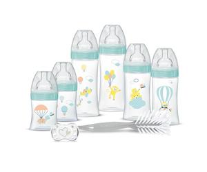 Dodie Kit Naissance - 6 biberones anticólicos chupetes planos (2 x 150 ml, 2 x 270 ml, 2 x 330 ml) - 1 Chupete anatómico 0 - 2 meses, 1 alfiler - Sin BPA - Verde