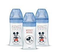 Dodie Mickey - Juego de 3 biberones anticólico iniciación +, 270 ml, 0, 6 meses, chupete redondo, caudal 2, azul