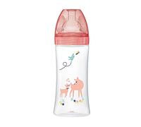 Dodie Sensation+ 3700763536613 - Biberón, anticólicos, 330 ml, a partir de 6 meses de edad, con tetina plana y flujo 3, 1 unidad, de jardín, rosa