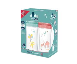 Dodie Sensation+ - Biberón, anticólicos, 330 ml, lote de 2 unidades, con tetina plana y flujo 3, sin bisfenol A, a partir de 6 meses de edad, Verde y Rosa Aire