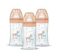 Dodie Sensation+ Pack De 3 Biberones De Cristal Anti-cólicos 270 Ml Para 0-6 Meses, Tetina De Silicona Flujo 2 (medio) Con Doble Válvula, Cuello Ancho, Forma Triangular
