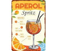 DODINO 20 x 30 cm, cartel de chapa retro APEROL SPRITZ, cartel decorativo para bar, receta de cóctel, salpicadura, con prosecco