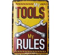 DODINO 20 x 30 cm, cartel de chapa retro My Tools My Rules divertido retro decoración con frase, cartel de metal vintage