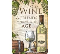 DODINO 20 x 30 cm Retro Vino Cartel de chapa con texto "Old Wine and Friends" IMPROVE WITH AGE Deko Metallschild Schild GeschenkIdee für Wein-Trinker