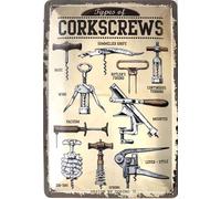 DODINO Cartel de chapa retro de corkscriws, 20 x 30 cm, idea de regalo para los fans del vino, placa de pared, chapa, imágenes de vino para la cocina