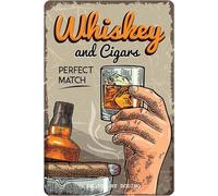 DODINO Cartel de chapa retro WHISKEY AND CIGARS Bar Schild, 20 x 30 cm, cartel de metal vintage para sala de fiestas, sótano, dardos, decoración de cocina de metal como regalo