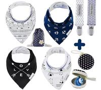 Dodo Babies El juego Bandana Drool con cuatro mantas para bebés 100% algodón, clip y correa para puños, una bolsa de regalo con forma de luna azul y un ajuste de peso ajustable de 3 a 24 meses.