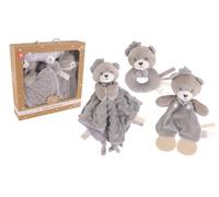 DODO D'AMOUR - Caja de Peluche Cuadrado, Sonajero y Palma para Masticar - Oso - 053061 - Colores Surtidos - Peluche - Nacimiento - Bebé - Reconfortante - Suave - Lavable - 29 x 22 cm - Desde 0 Meses