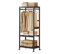 DODOBD Armario Abierto con Ruedas,Perchero Burro Ropa Madera Resistente,Perchero Bambu,Burro Madera con Zapatero,Perchero de Pie con 2 Estantes,Fácil Ensamblar,para Dormitorio Salon