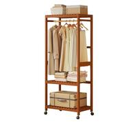 DODOBD Armario Abierto con Ruedas,Perchero Burro Ropa Madera Resistente,Perchero Bambu,Burro Madera con Zapatero,Perchero de Pie con 2 Estantes,Fácil Ensamblar,para Dormitorio Salon