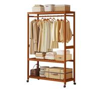 DODOBD Armario Abierto con Ruedas,Perchero Burro Ropa Madera Resistente,Perchero Bambu,Burro Madera con Zapatero,Perchero de Pie con 2 Estantes,Fácil Ensamblar,para Dormitorio Salon