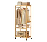 DODOBD Armario Abierto con Ruedas,Perchero Burro Ropa Madera Resistente,Perchero Bambu,Burro Madera con Zapatero,Perchero de Pie con 2 Estantes,Fácil Ensamblar,para Dormitorio Salon