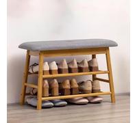 DODOBD Banco Zapatero con Asiento-Bambú,Banco Madera Recibidor,Banco Pie de Cama,Descalzadora con Asiento Tapizado Y Compartimentos de Almacenaje para Pasillo Sala de Estar Dormitorio