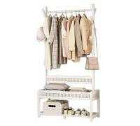 DODOBD Moderno Perchero de Pie Madera con Zapatero,Burro Ropa Resistente,Perchero Burro Ropa,Burro para Ropa,Burro Ropa Madera,Colgadores de Ropa para Entrada Oficina Dormitorio Pasillo