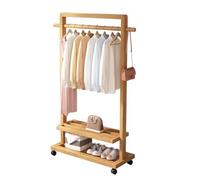 DODOBD Perchero de Bambú con Ruedas,Perchero de Pie Madera Bambú sobre Ruedas,Perchero con Zapatero,Perchero de Bambú con Zapatero,Zapatero Perchero,Perchero de Pie con Ruedas