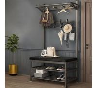 DODOBD Recibidores de Entrada Perchero de Pie con Zapatero,Burro Ropa,Burros Percheros de Ropa Resistente,Metalico,Industrial,con Ganchos,Barra Superior,para Pasillo,Dormitorio