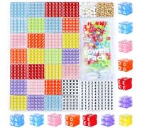 DodoBeads Cuentas del alfabeto, 1270 cuentas cuadradas de acrílico de la A a la Z con vocales, números y espaciadores adicionales, ideales para pulseras y collares