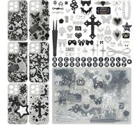 DoDoBeads Kit de 2250 dijes de caja de basura negra y plateada, dijes geniales para cajas de chatarra, cruz grande, murciélago, serpiente, corazón con pinchos, cadenas, dije de dólar, cuentas de