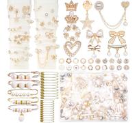 DoDoBeads Kit de 60 dijes de calcetines de chatarra, broches y pines dorados para mujer, dijes de calcetines de perlas y diamantes de imitación con pines de seguridad, accesorios de bricolaje para