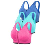DODOING Sujetador deportivo con cremallera frontal, brasier postoperatorio, brasier de yoga, entrenamiento, fitness, ropa deportiva, brasier acolchado para mujer, Azul, rojo y verde, M