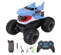 Dodoore Coche teledirigido anfibio de tiburón con spray de agua con alcance de 10 m, camión RC con reconocimiento de gestos, coche teledirigido para tierra y agua (azul 2 baterías)