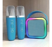 Dodorado Mini Karaoke, Stellaya Mini Karaoke Machine for Kids Adults, Portable Bluetooth Mini Karaoke Machine with Wireless Microphones and Light for All Smartphones (Two Microphones,Azure Blue)
