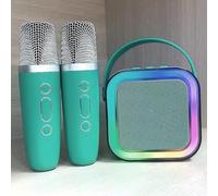 Dodorado Mini Karaoke, Stellaya Mini Karaoke Machine for Kids Adults, Portable Bluetooth Mini Karaoke Machine with Wireless Microphones and Light for All Smartphones (Two Microphones,Emerald Green)