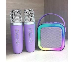 Dodorado Mini Karaoke, Stellaya Mini Karaoke Machine for Kids Adults, Portable Bluetooth Mini Karaoke Machine with Wireless Microphones and Light for All Smartphones (Two Microphones,Violet)