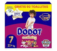 Dodot Activity Pañales Bebé, Talla 7, 15+ kg, 192 Pañales con Protección Antifugas Incluye 92 Toallitas Gratis