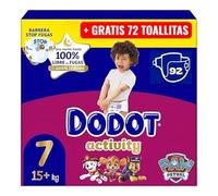 Dodot Activity Pañales Bebé, Talla 7, 15+ kg, 92 Pañales con Protección Antifugas Incluye 72 Toallitas Gratis