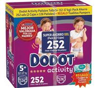 Dodot Activity Pañales Talla 5+, 12-17 kg, Pack 2 Cajas de 126 uds (252 Pañales en Total) + REGALO Toallitas Pampers