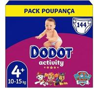 Dodot Bebé Activity Pañales Talla 4+ (10-15 kg), Absorción Máxima, Ajuste Total 3D, 144 Pañales