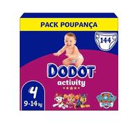 Dodot Bebé Activity Pañales Talla 4 (9-14 kg), Absorción Máxima, Ajuste Total 3D, 144 Pañales