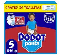 Dodot Bebé Pants Pañales, Talla 5, 11-16 kg, 120 Pañales, Pañal-Braguita con Ajuste 360° Anti-Fugas, Pack Mensual