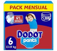 Dodot Bebé Pants Pañales, Talla 6, 13-19 kg, 108 Pañales, Pañal-Braguita con Ajuste 360° Anti-Fugas, Pack Mensual