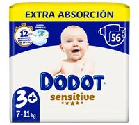 Dodot Bebé-Seco Pañales Talla 3+, 6kg-10kg, 56 pañales, Garantizan Hasta 12 Horas Seco