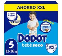Dodot Bebé-Seco Pañales Talla 5, 152 Pañales, 11kg-16kg, Una noche hasta un 100% libre de fugas