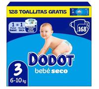 Dodot Bebé Seco Talla 3 (4-10 kg) 168 Pañales + 128 Toallitas Dodot Dermo GRATIS | Pack Ahorro Bebé, Máxima Absorción y Protección