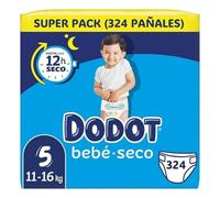 Dodot Bebé-Seco Talla 5 (11-16 kg) - Pack de 324 Pañales Ultra Absorbentes con Triple Protección Antifugas, Barrera Stop Fugas y 12 de Sequedad