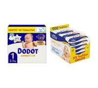 Dodot Bebé Sensitive Pañales Talla 1 con Toallitas Aqua Pure (172 pañales + 900 toallitas)