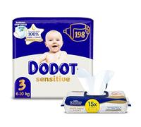 Dodot Bebé Sensitive Talla 3 Pañales + Toallitas Pure Aqua - Pack Cuidado Infantil (198 Pañales + 900 Toallitas) [Nuevo]