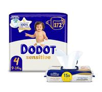Dodot Bebé Sensitive Talla 4 Diaper Pack with Pure Aqua Wipes - Baby Care Bundle (172 Diapers + 900 Wipes)