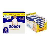 Dodot Bebé Sensitive Talla 5 Diaper Pack with Pure Aqua Wipes - Toddler Care Bundle (152 Diapers + 900 Wipes)
