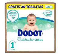 Dodot Cuidado Total Talla 1 (2-5 kg) Pack Ahorro 210 Pañales + 20 Toallitas Aqua Pure - Máxima Protección y Suavidad para Recién Nacido
