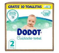 Dodot Cuidado Total Talla 2 (4-8 kg), 150 Pañales para Bebé + 10 Toallitas Dodot Aqua Pure
