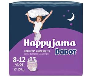 Dodot HappyJama - Pañales Niña 8 - 12 Años, 13 Unidades, 27 - 55 kg, Protección anti-fugas Durante La Noche