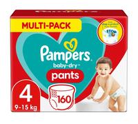 DODOT Pampers Baby-Dry pantalones, Talla 4 ((9-15 kg/8-14 kg), 1 pack de 160, Easy-On para hasta 12 horas de secado transpirable, paquete mensual - El empaque puede variar, Multicolor